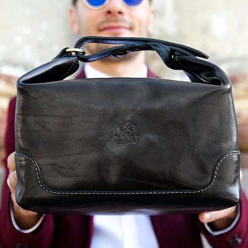 Miniatura 5 de Time Resistance Neceser de cuero Dopp Bag para hombres y mujeres Estuche cosmético de cuero real, Negro -