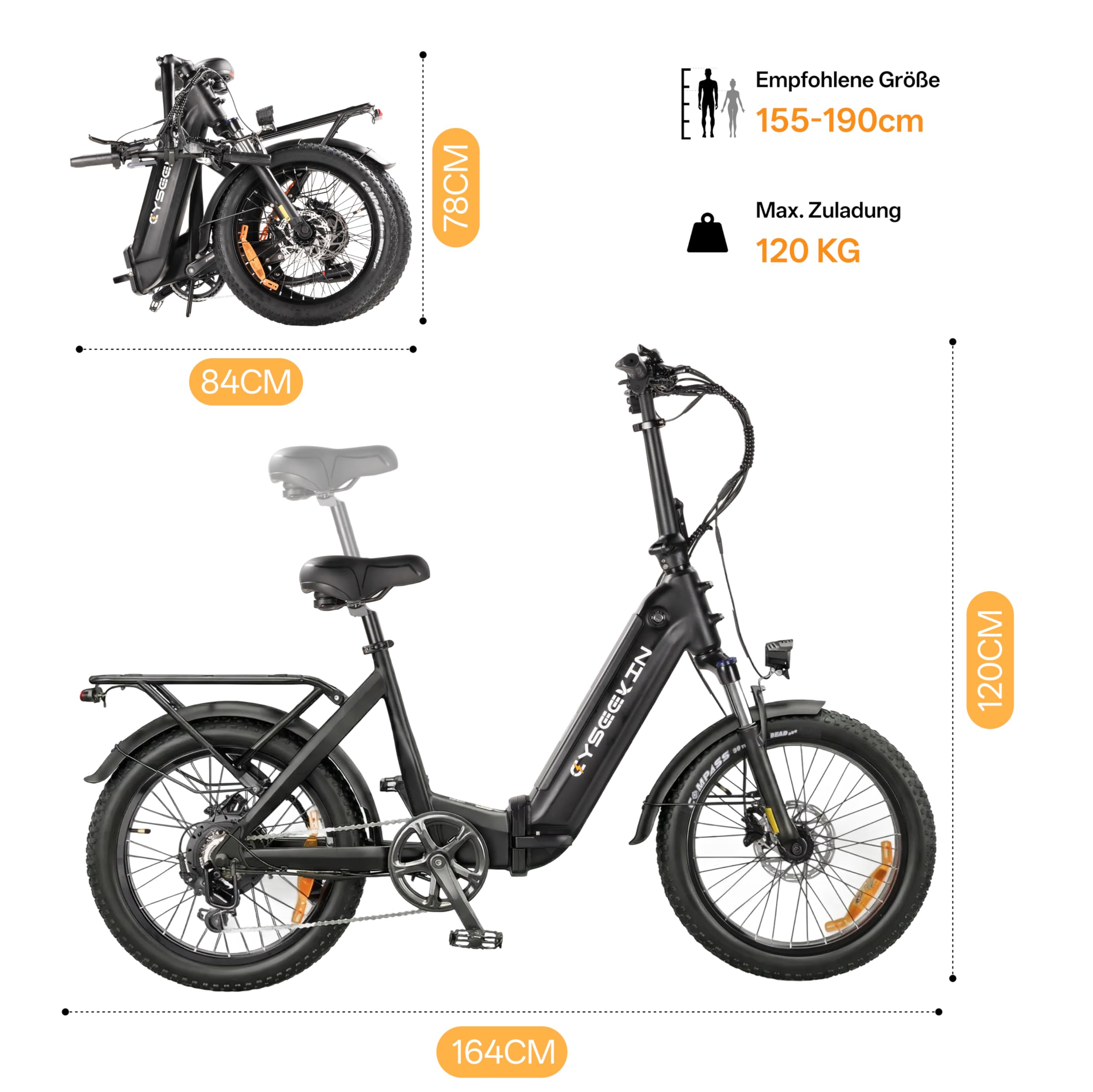 C20 E Bike 20 Zoll Fatbike für Damen Herren, Ebike Klapprad City 250W Motor 25 km/h, 48V 15,6Ah Akku, Elektrofahrrad mit Hydraulische Scheibenbremsen LCD Display Shimano 7 Gang