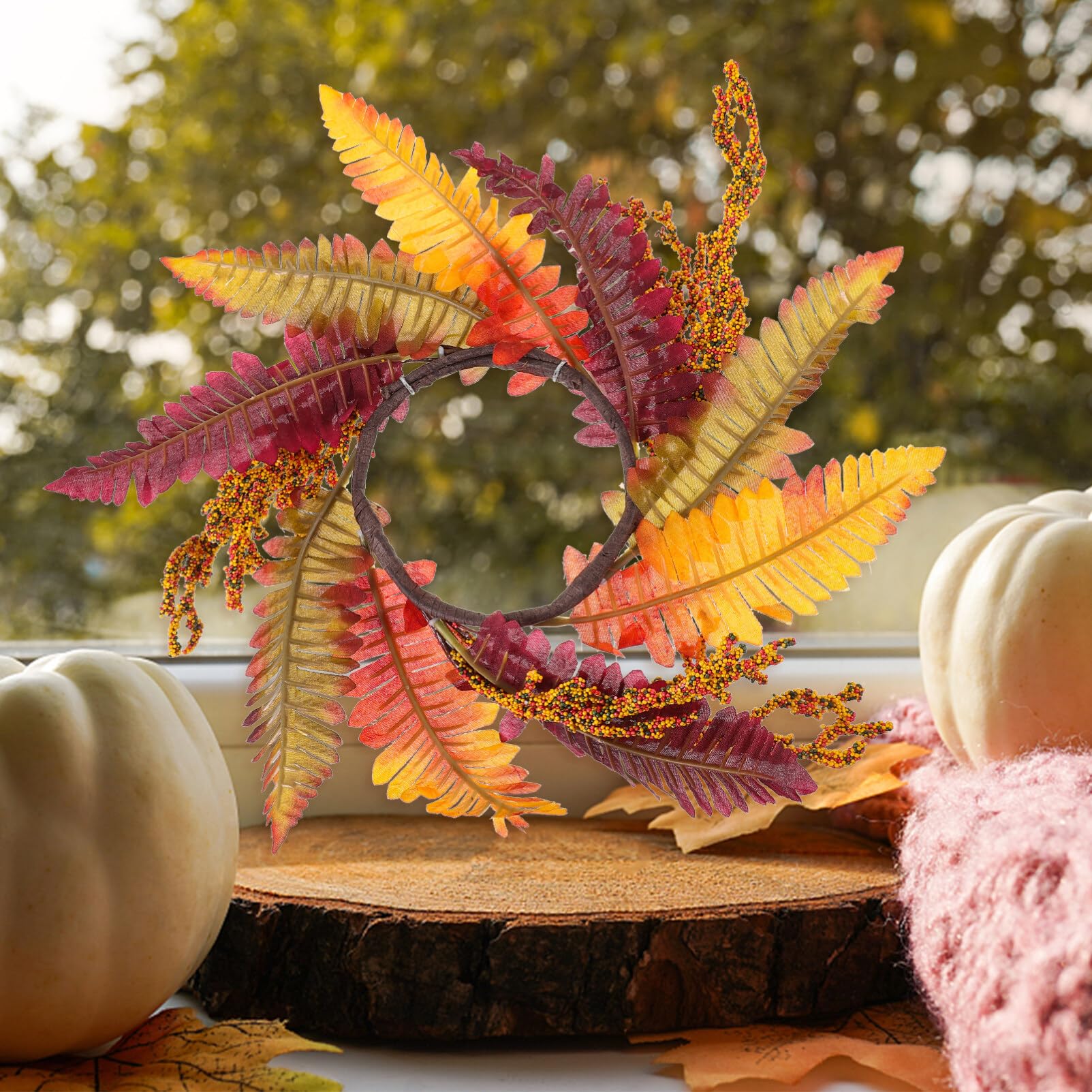 Lot De 2 Bagues De Bougie D'automne De 24,9 Cm - Couronne De Feuille D'érable Artificielle Pour Thanksgiving, Bougie De Thanksgiving - Mini Couronne D'automne Pour Piliers