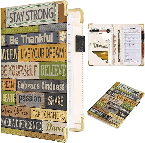 Miniatura 9 de Libros de servidor para mesera - Cartera de cuero PU marrón con bolsillo con cierre, motivo navideño; lindo organizador para meseros con bolsillo