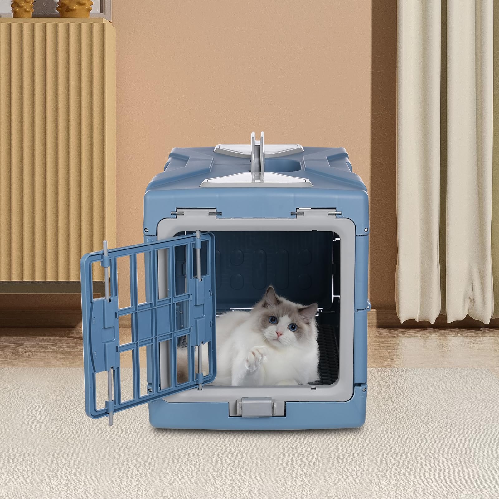 Trasportino gatto grande, pieghevole, con imbottitura in rete antiscivolo, per cani e gatti, colore: blu