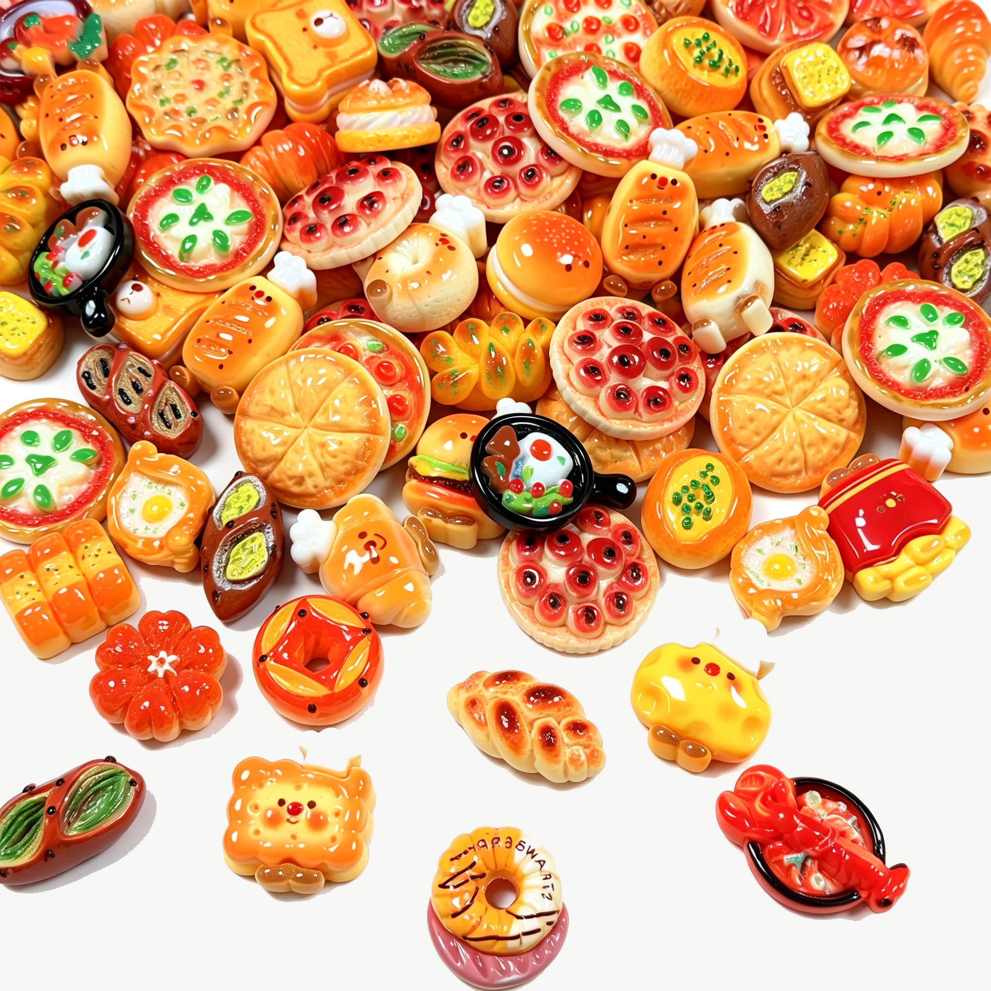 Photo 1 of 100Pcs Random Mini Food Resin Charms - Kawaii Flatback Mini Resin Figures for Crafts, Slime, Decoden, DIY Jewelry Making, Phone Case Decor & Nail Art