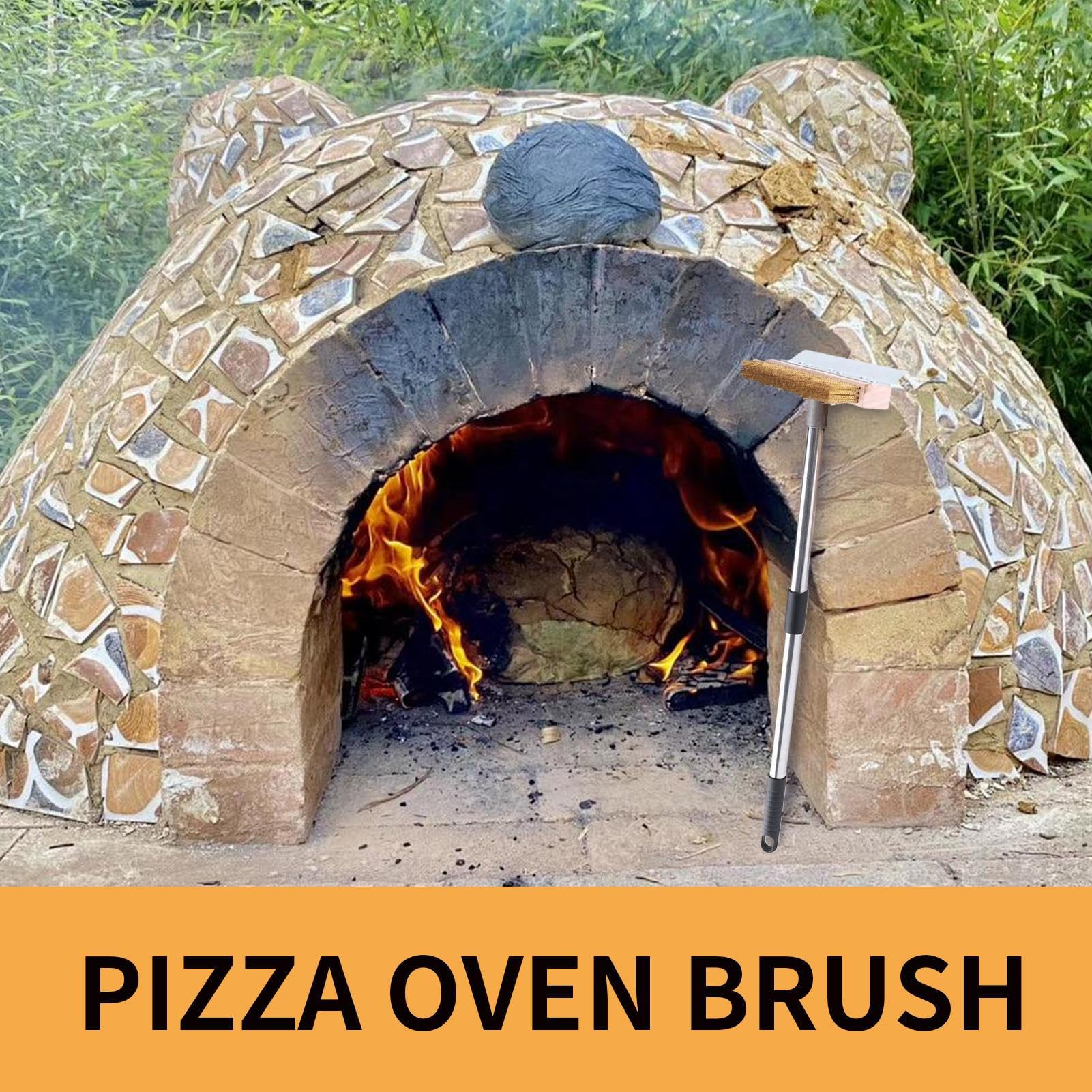 Cepillo Y Raspador Para Piedra De Pizza Mango antideslizante y mango largo | Herramienta Lavado Parrilla Barbacoa Lavable para exterior, jardín, patio, barbacoa y parrilla