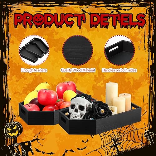 Miniatura 3 de Kigley Bandeja de madera para servir ataúd de Halloween, caja de regalo de ataúd, espeluznante gótica, decoración del hogar, gótica espeluznante