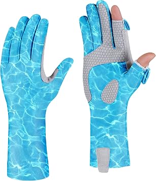 Riverruns UPF 50+ Fishing Gloves- Full Finger Sun Protection UV Gloves, Double-Length Extended Cuff Sun Gloves for Women Men Outdoor Activities.