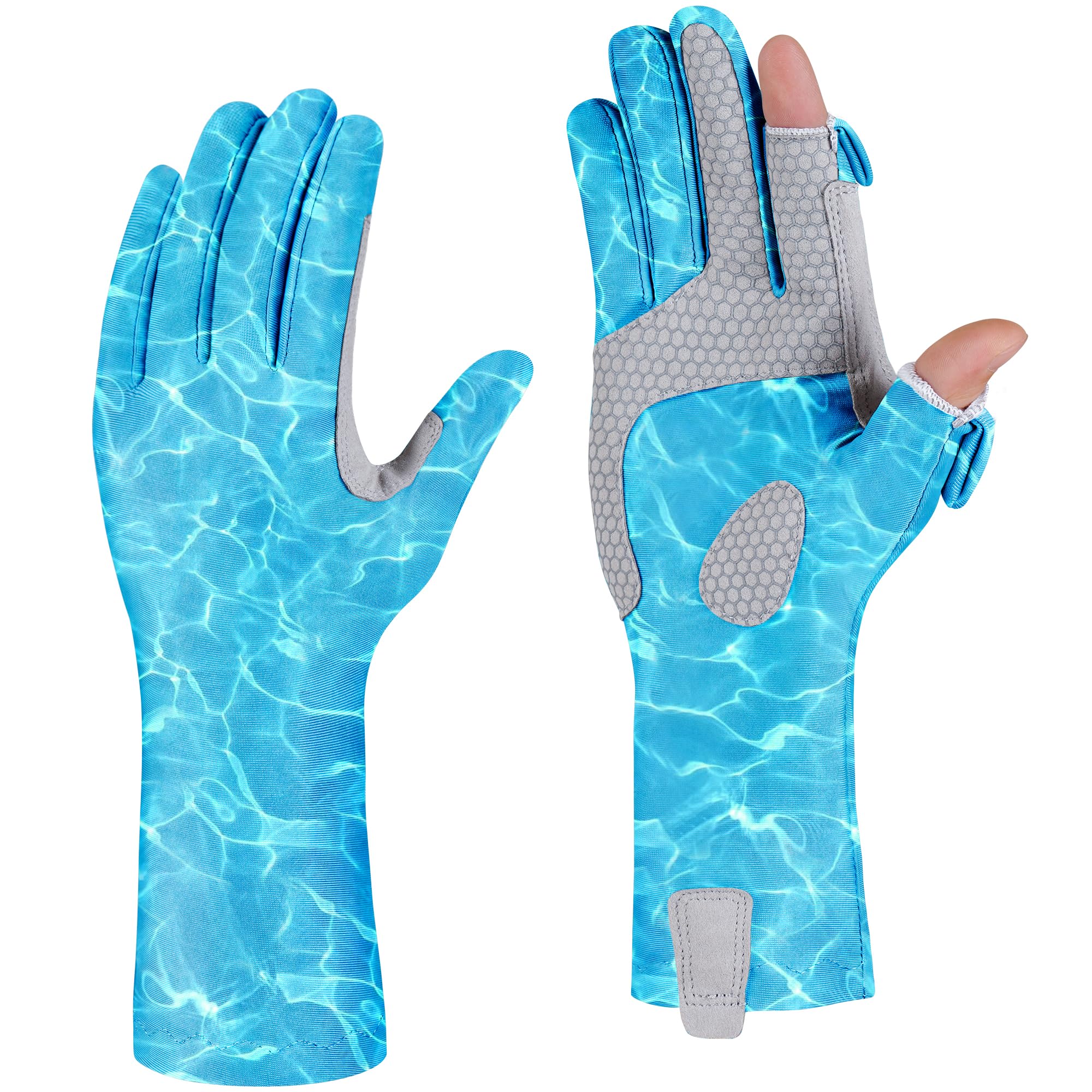 Riverruns UPF 50+ Fishing Gloves- Full Finger Sun Protection UV Gloves, Double-Length Extended Cuff Sun Gloves for Women Men Outdoor Activities.