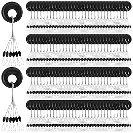 Outus 1200 Pcs Small-Sized Fishing Rubber Bobber Stoppers Oval and Column Floats Sinker Stops 6 in 1 Black Float Sinker Stops
