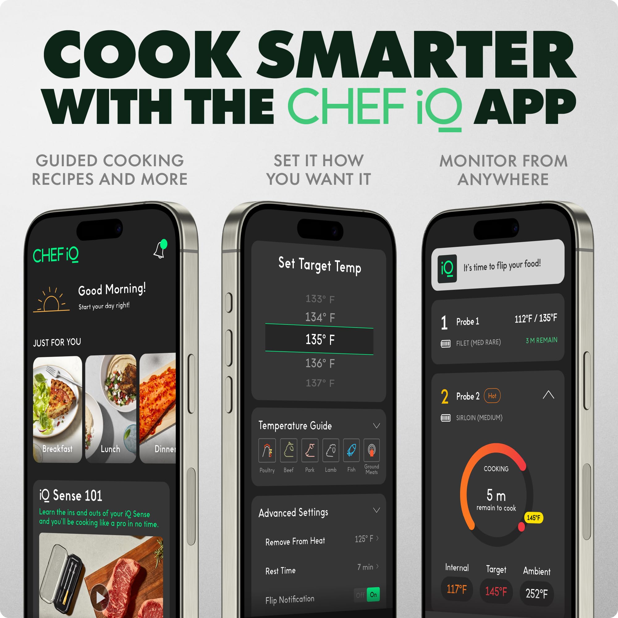 CHEF iQ Sense | Smart Wireless Meat Thermometer | 2 Ultra-Thin Probes | WiFi Unlimited Range | 1000°F Heat Safe | 5 Sensors | BBQ, Grill, Oven, Smoker, Air Fryer | Gen3