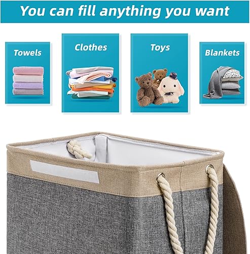 Miniatura 5 de Cesta de lavandería con tapa, cesta grande de lavandería de 72 litros con asa interior extraíble, cesta de ropa con asa para ropa, juguetes, gris,