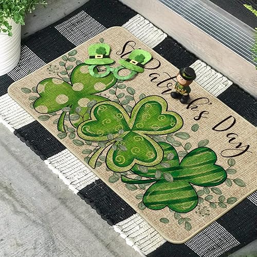 Miniatura 4 de Artoid Mode Tapete de eucalipto con trébol para el día de San Patricio, decoración del hogar, tapete de bajo perfil para interiores y exteriores, 17