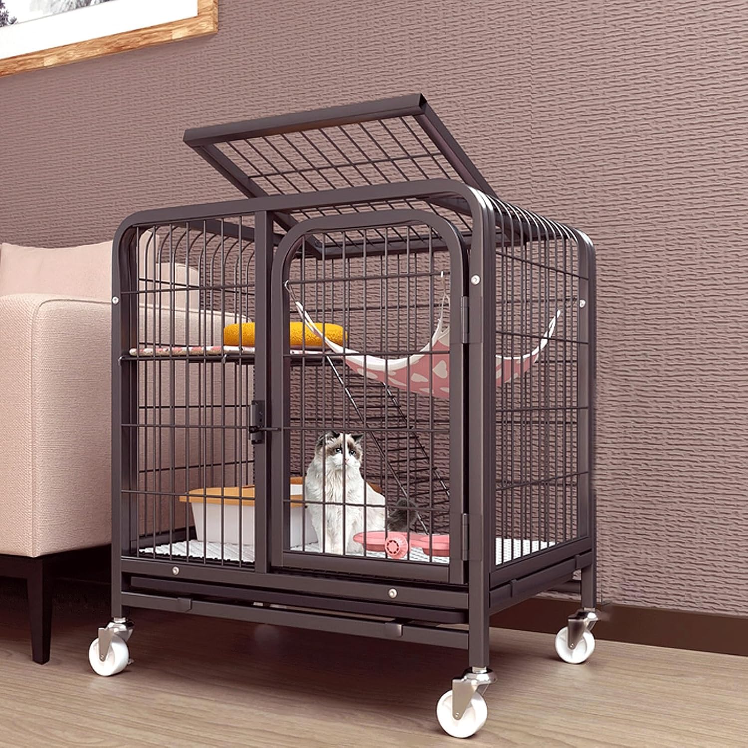 Enclos pour chat avec bac litiere intégré pour petit appartement
