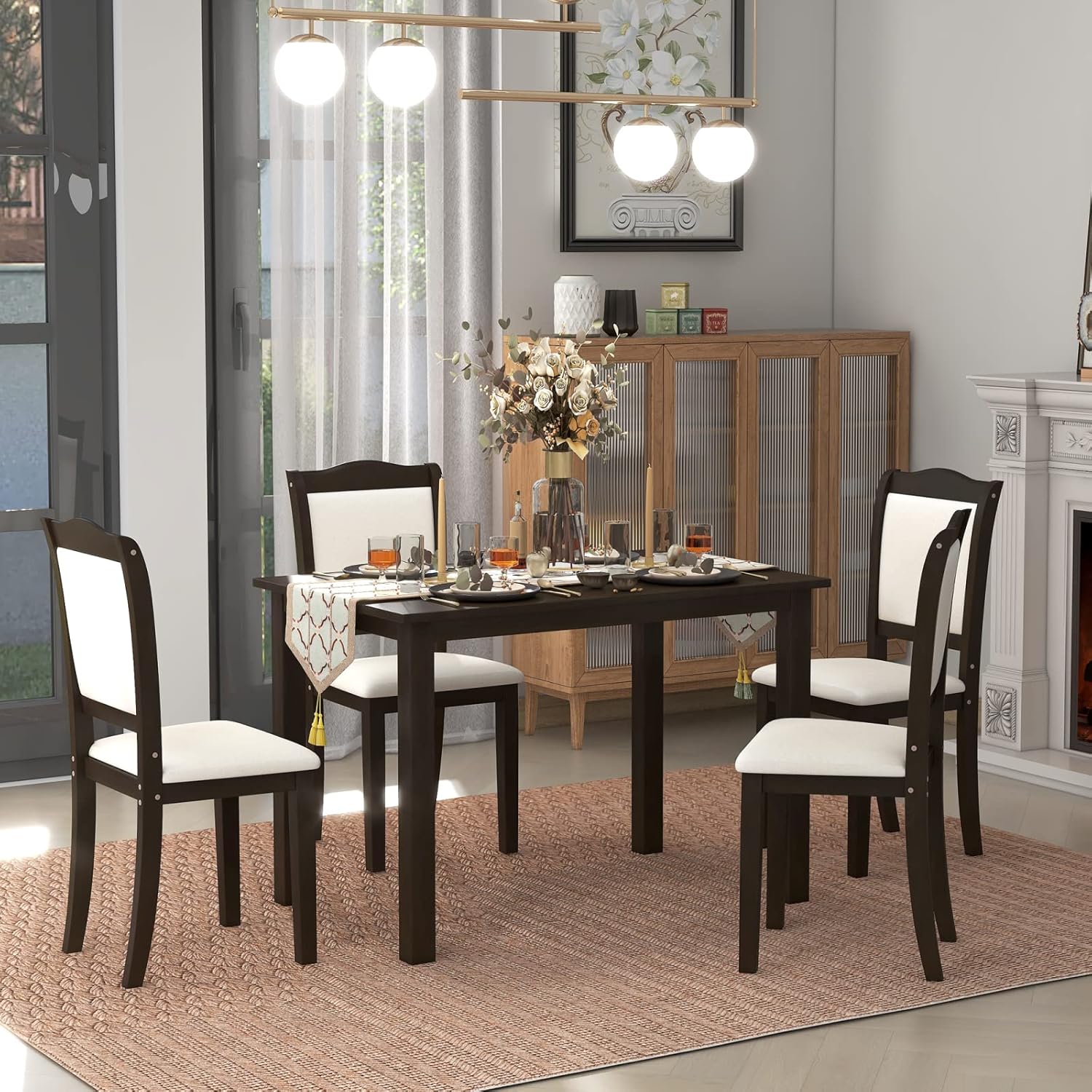 Kitchen Table and Chairs for 4 Set of 5 Simple Style Dining Table Set Rectangular