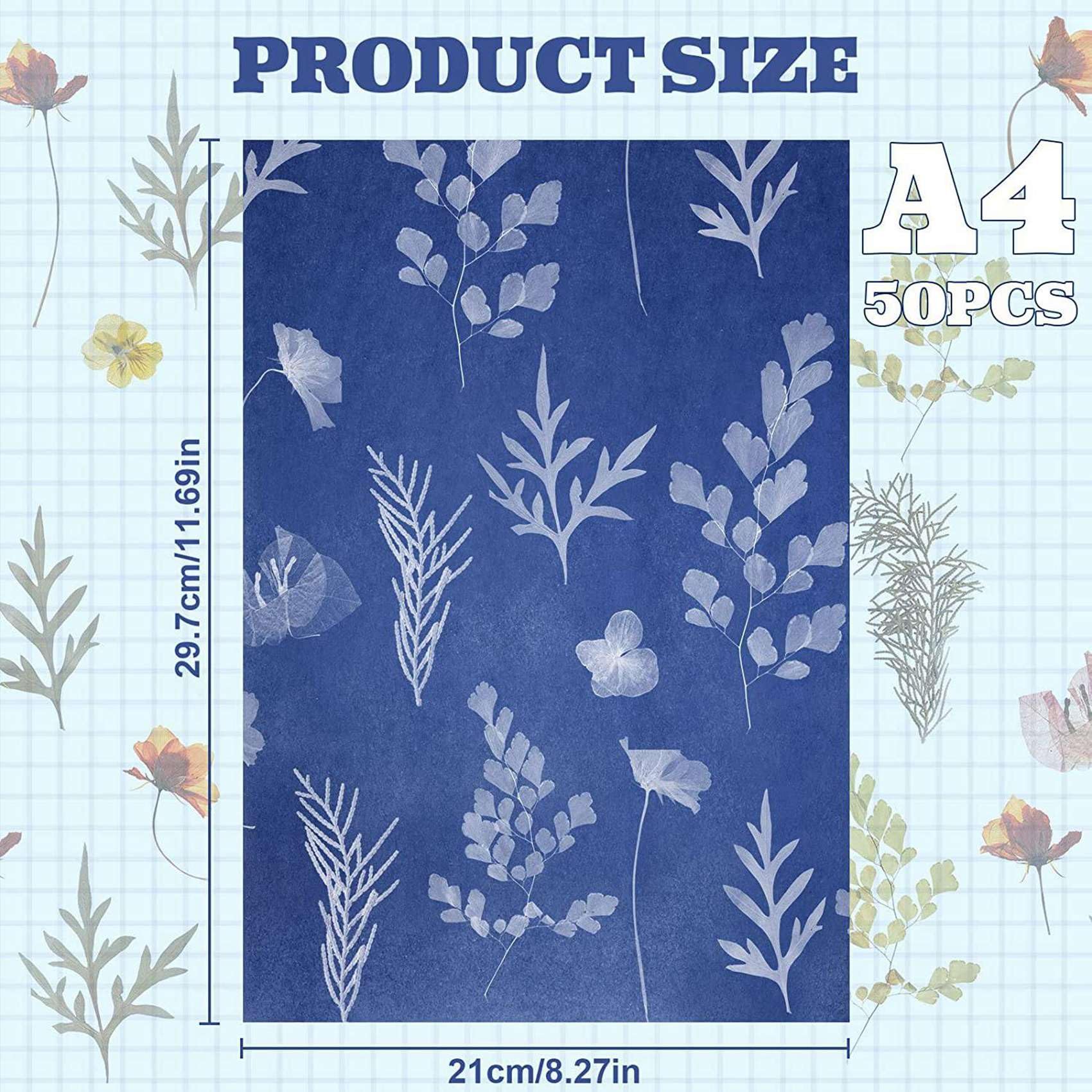 100 arkuszy papieru zestaw biały blues czułość papier przeciwsłoneczny DIY papier do drukowania słońca (A4/20,5 x 20,5 cm)