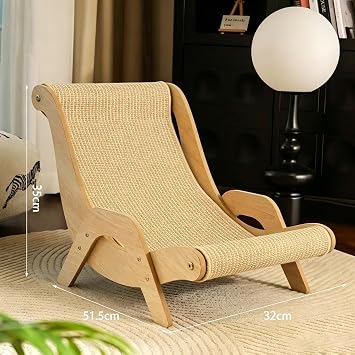 Cat Scratching Chair, Solid Wood & Sisal Cat Scratcher Lounge for Large Cats, Arc Design Cat Couch Sofa Bed, Furniture Protector for Cats Up to 9KG