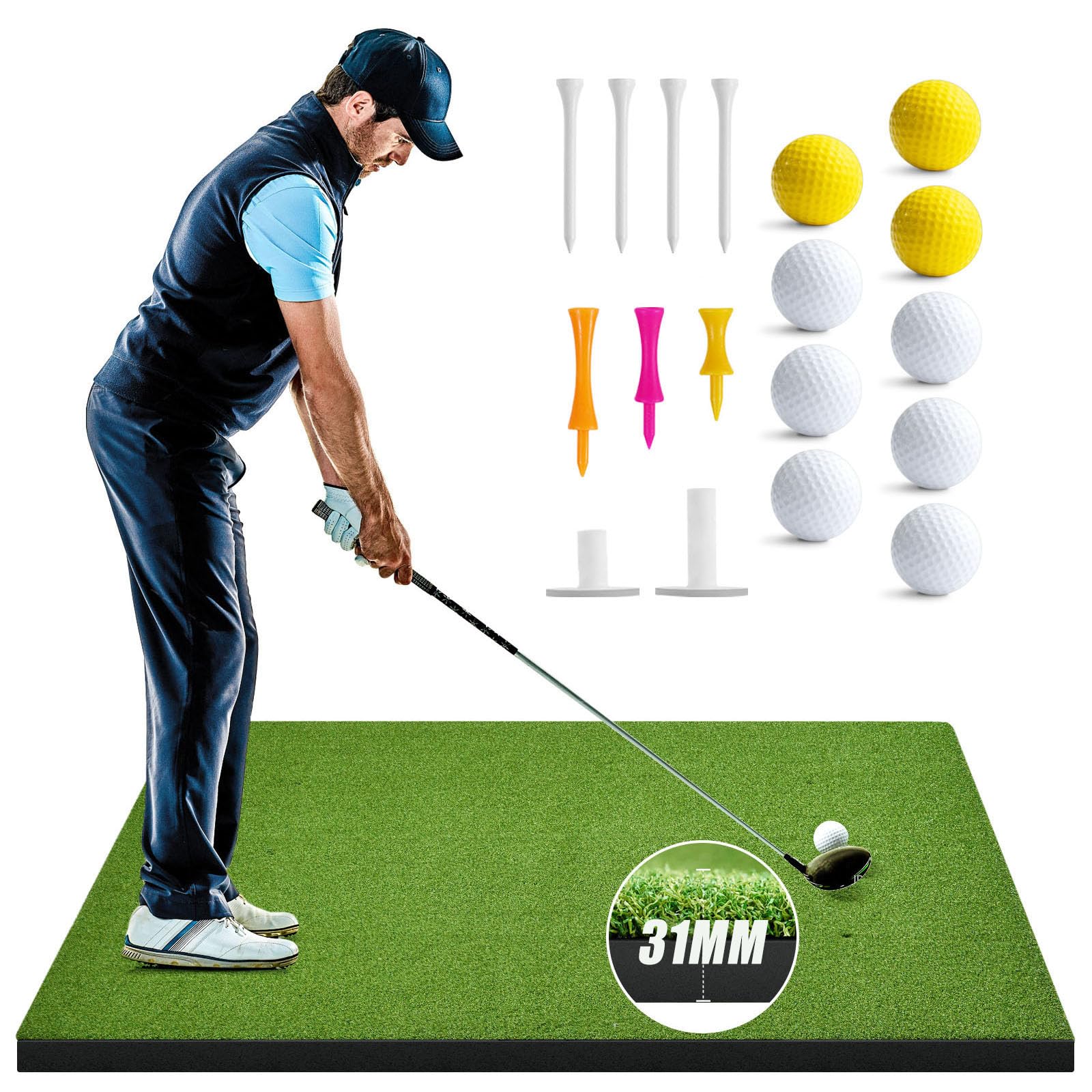 Golf Mat, ADDplus 5x4ft 31MM Thickened Golf Practice Mats, Home Training Mats Improve Golf-Lover Batting and Swing Skill, Golf Hitting Mat for Backyard, Garage Indoor Outdoor Training