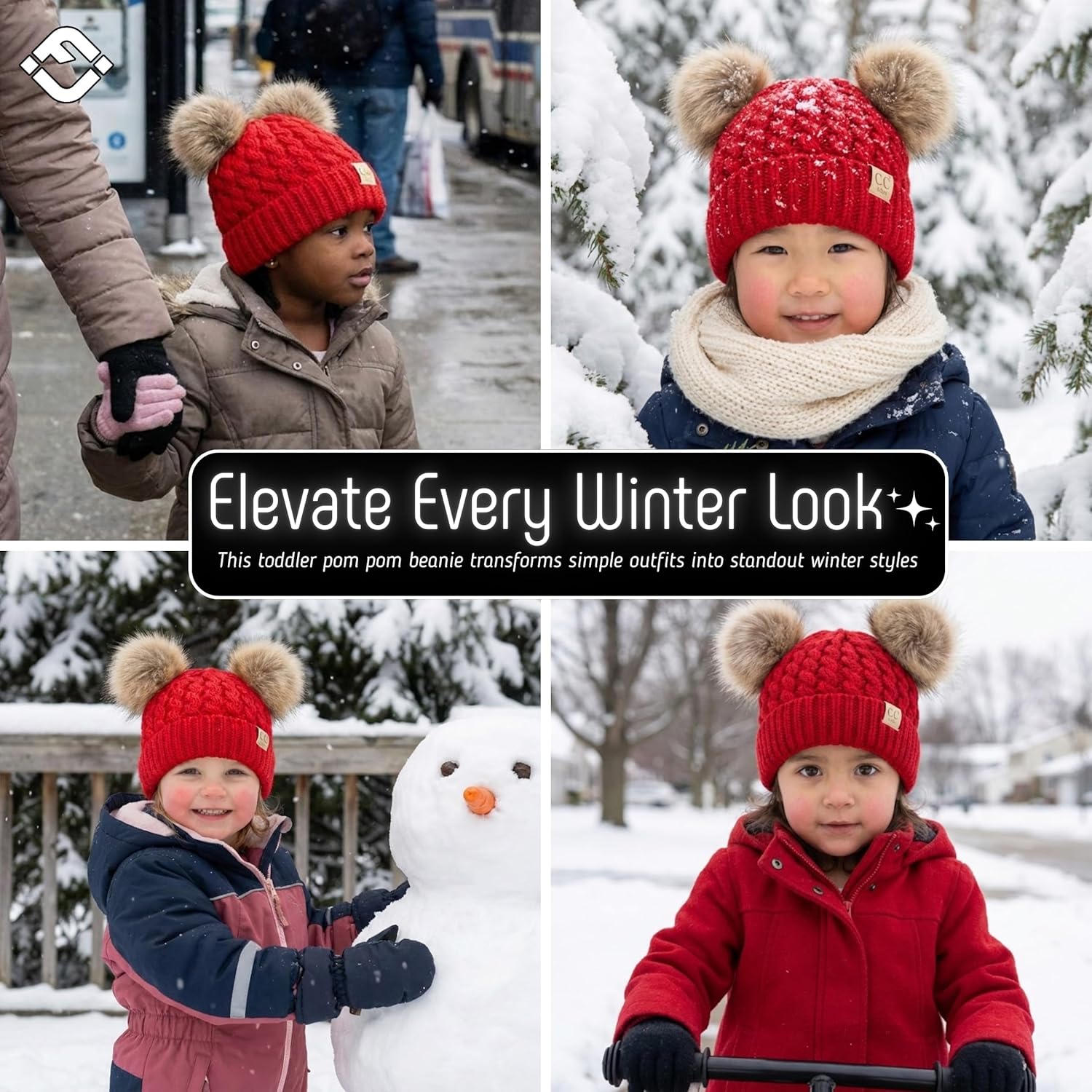 Funky Junque Toddler Double Pom Pom Beanie – Warm Knit Winter Hat for Girls Ages 1–6, Soft Kids Poms Beanies for Cold Weather - Image 5