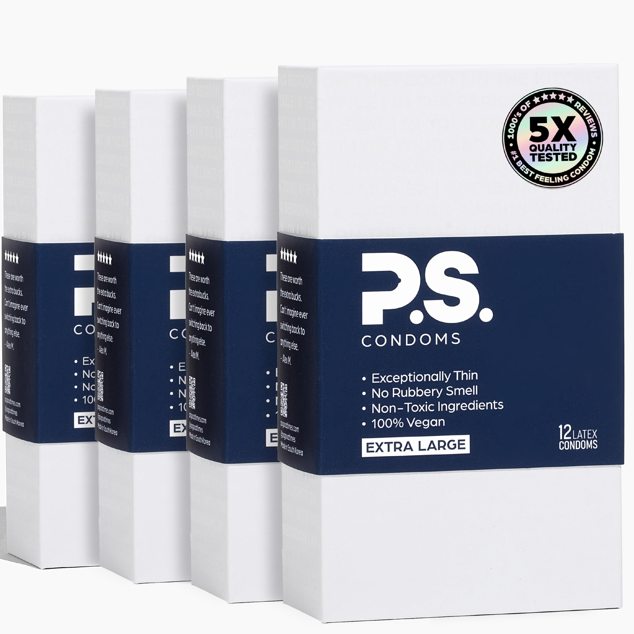 PS Condoms Extra Large Thin Latex Condoms, Clean &amp; Odorless, XL 48 Pack