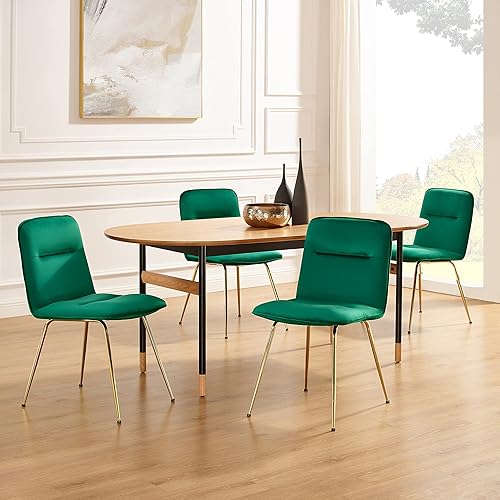 Miniatura 7 de Art Leon Juego de 4 sillas de comedor tapizadas de terciopelo, modernas sillas laterales sin brazos con patas de metal dorado para cocina, sala de