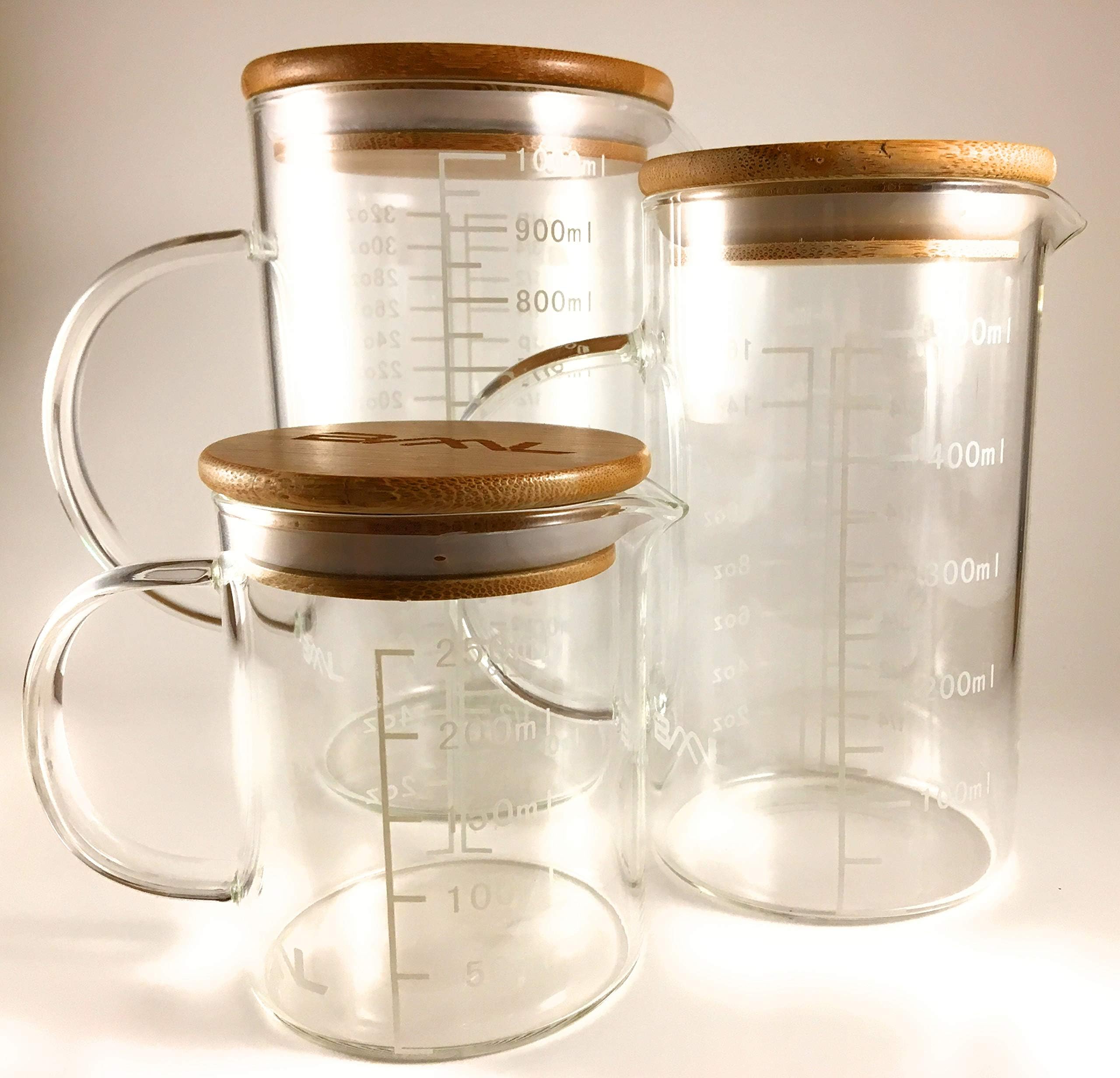 3-Piece Glass Beaker Set with Handles and Lids