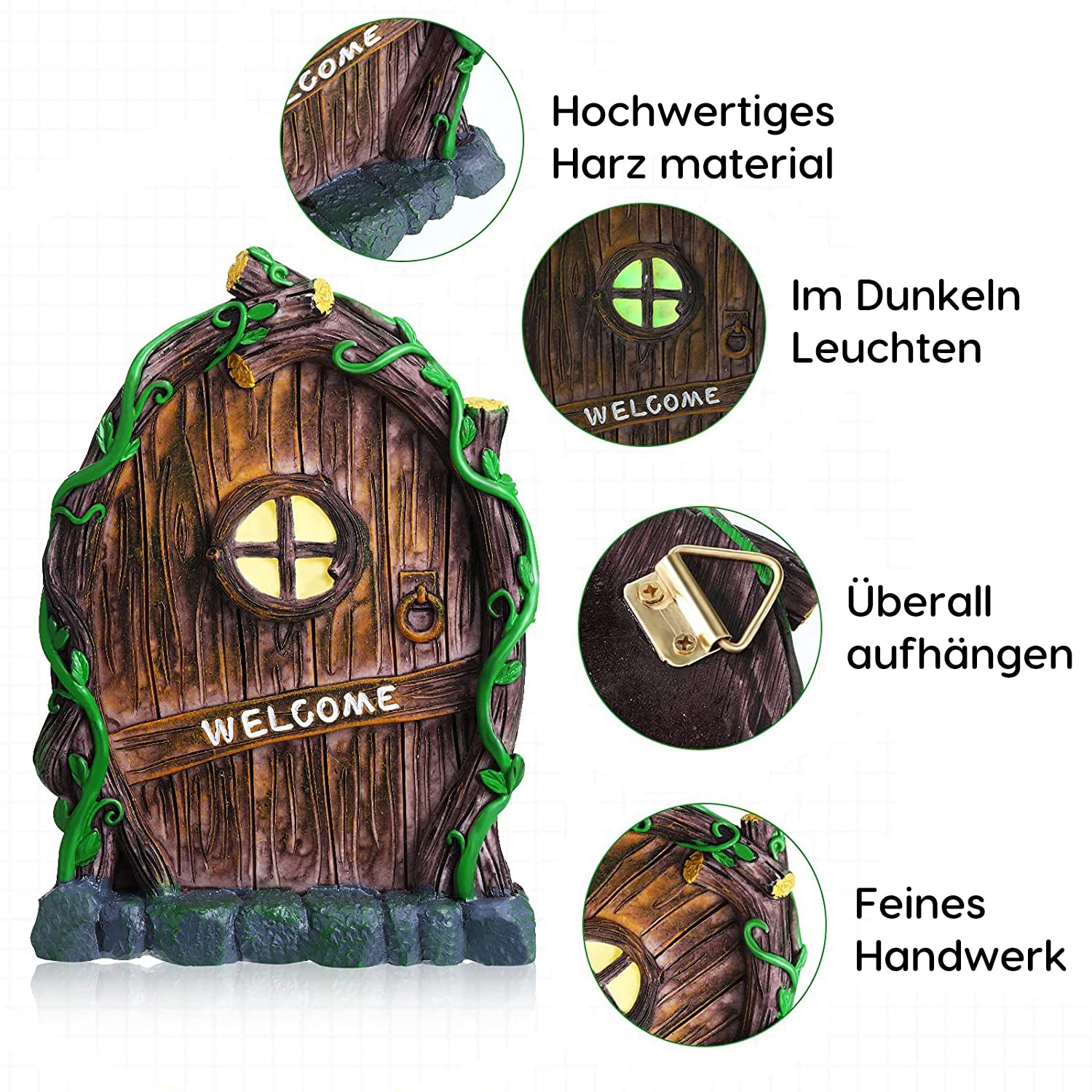 Porte De Fée Miniature En Bois Pour Arbre | Décoration De Jardin Féerique 8-10 Cm | Pour Elfes, Lutins