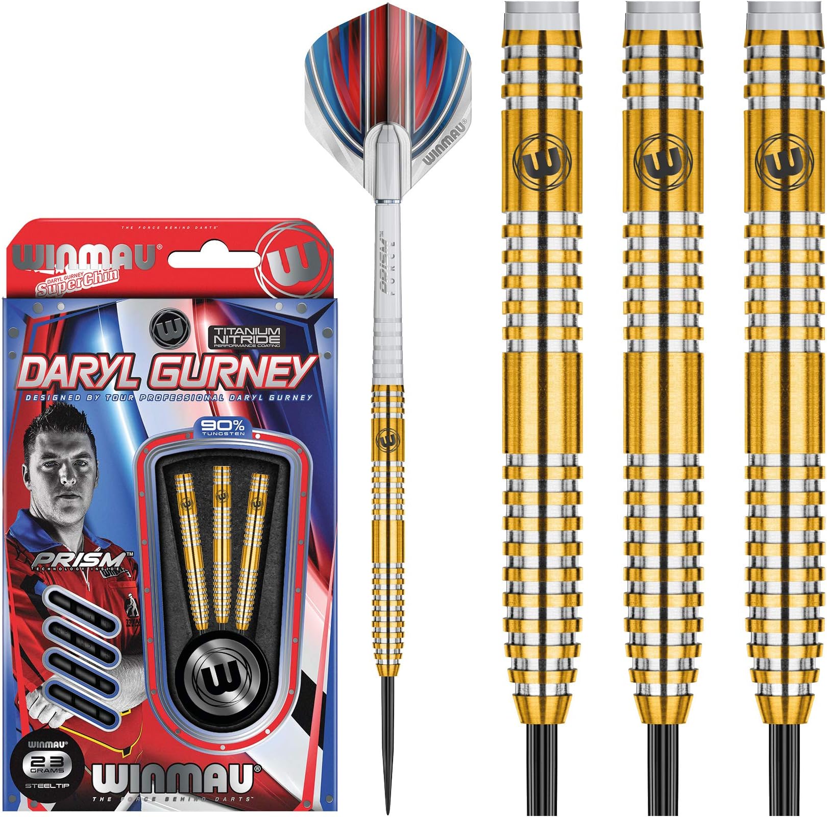 WINMAU Daryl Gurney Gold Tungsten Steel Tip Darts - Titanium Nitride Coating
