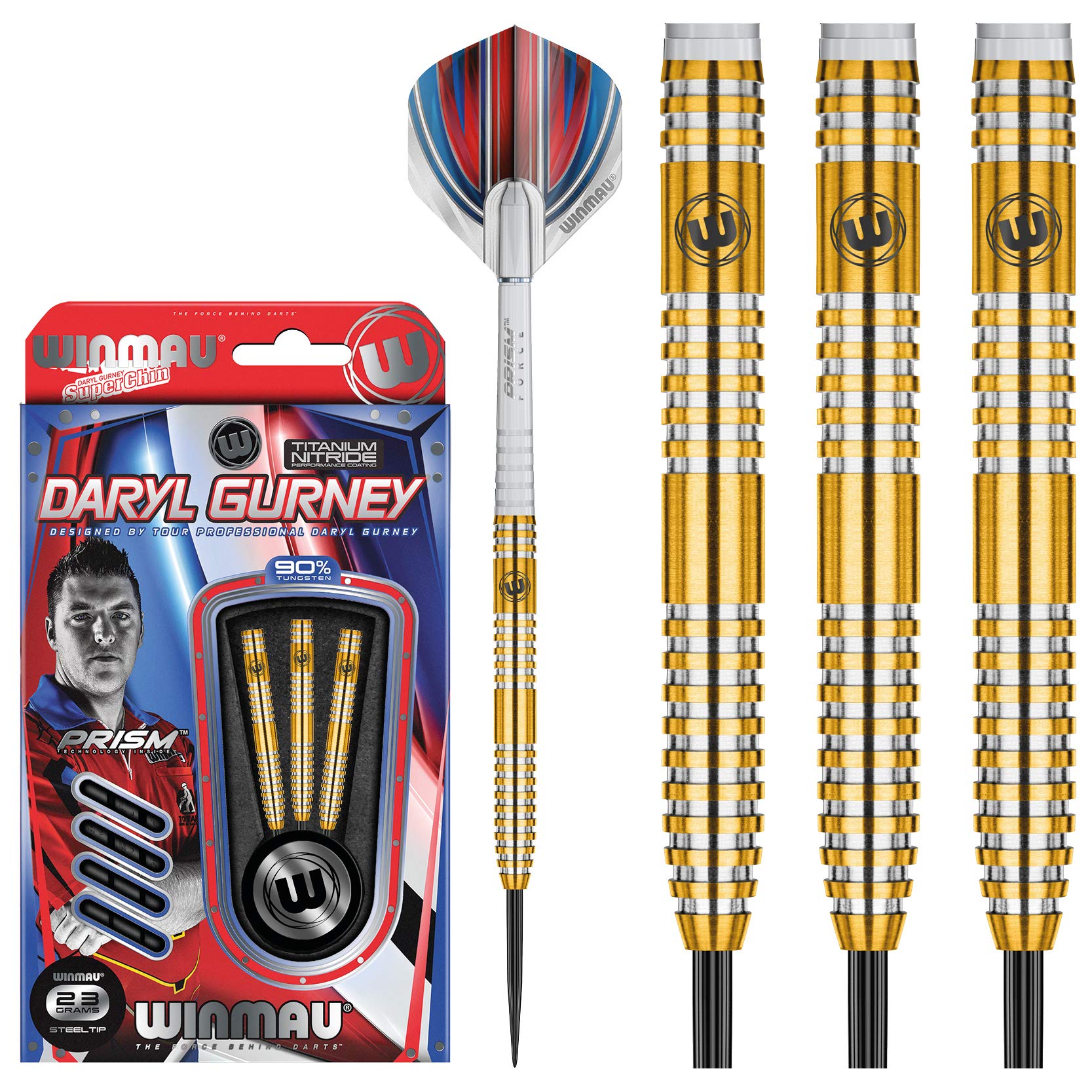 WINMAU Daryl Gurney Gold Tungsten Steel Tip Darts - Titanium Nitride Coating