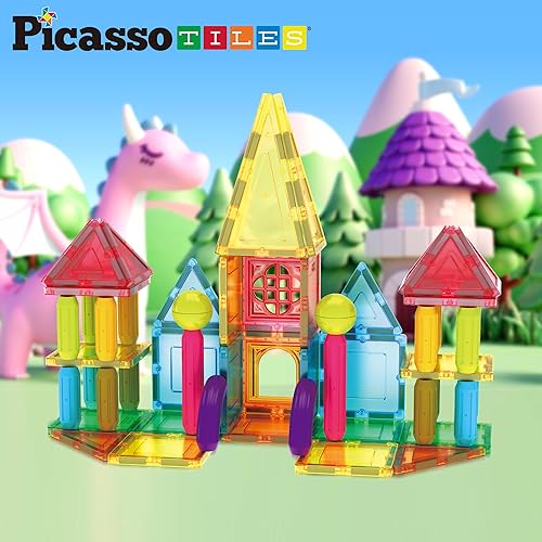 Miniatura 4 de PicassoTiles 82 piezas de palos magnéticos y azulejos magnéticos de construcción de bloques de construcción para niños pequeños, bolas magnéticas de