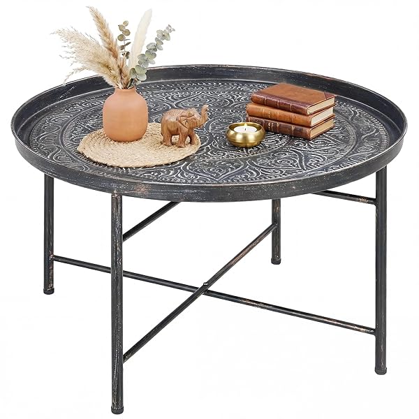 Round Hammered Metal Tray Table