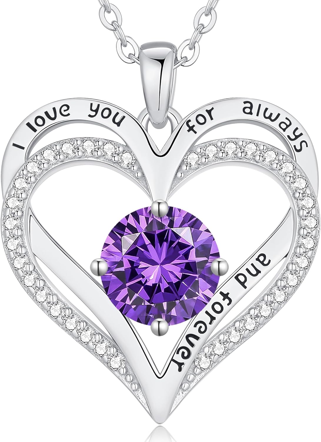 LOUISA SECRET Love Heart Birthstone Necklaces for Women, Birthday Gift for Women, Anniversary Jewelry Gift for Wife Her, 925 Sterling Silver Women Pendant Necklace, Christmas Valentine’s Day Gift