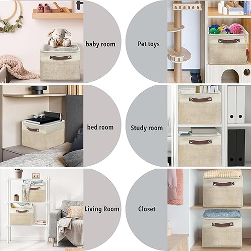 Miniatura 24 de Simple Houseware Contenedor grande de tela de almacenamiento, 14.4 x 10 pulgadas con asas, paquete de 3, organizador plegable para armario y Gris