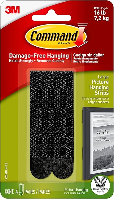 Command Large Picture Hanging Strips, Pack of 4x2 Adhesive Strips, Black - Damage Free Hanging - For Posters, Pictures, Frames and Mirrors, Wall Décor and Signs - Holds up to 7.2kg