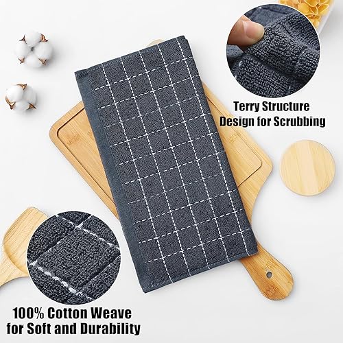 Miniatura 293 de Homaxy Toallas de cocina de rizo 100% algodón (gris oscuro, 13 x 28 pulgadas), diseño a cuadros, suaves y súper absorbentes, paquete de 6