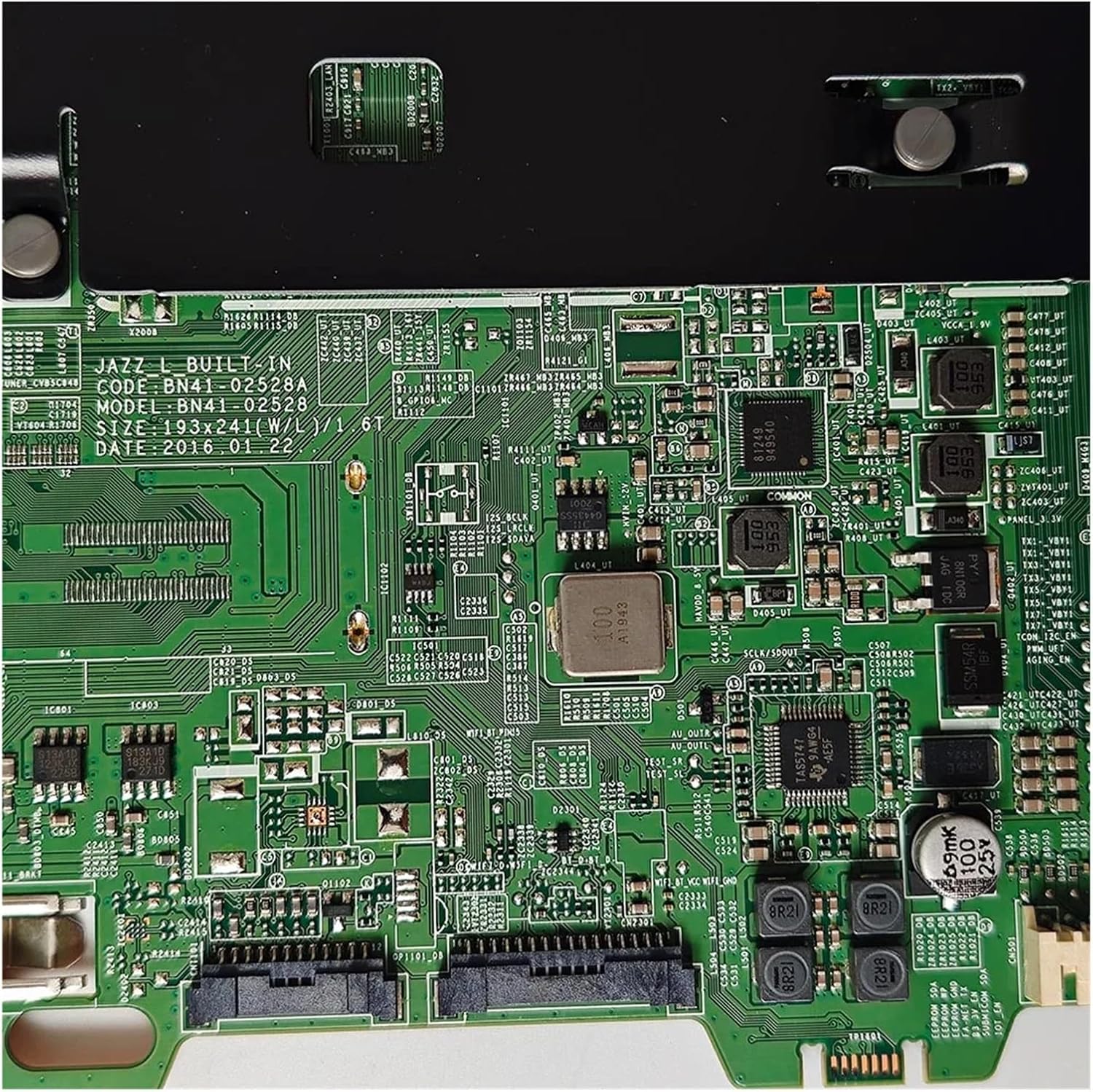 Close-up view of a section of the YSVQHHDV TV Motherboard, highlighting detailed circuitry and component labels.