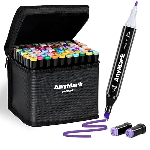 AnyMark Alcohol Markers, 80 Colors Dual Tip Art Coloring Markers