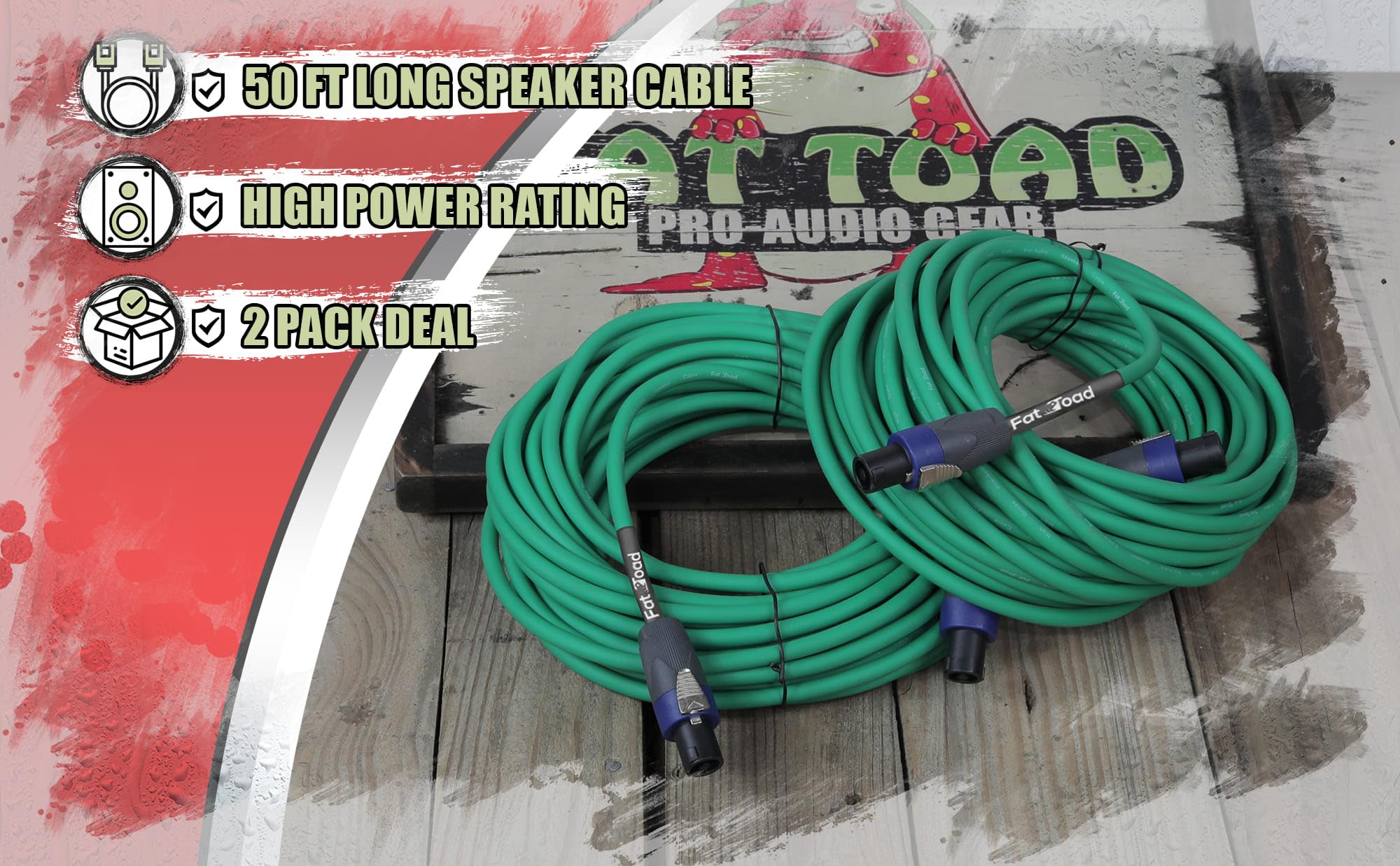 Fat Toad Speakon a Speakon - Cavi audio professionali professionali professionali per altoparlanti, con connettore Twist Lock, 12 AWG, 15,2 m, per registrazioni in studio impeccabili e attrezzature da