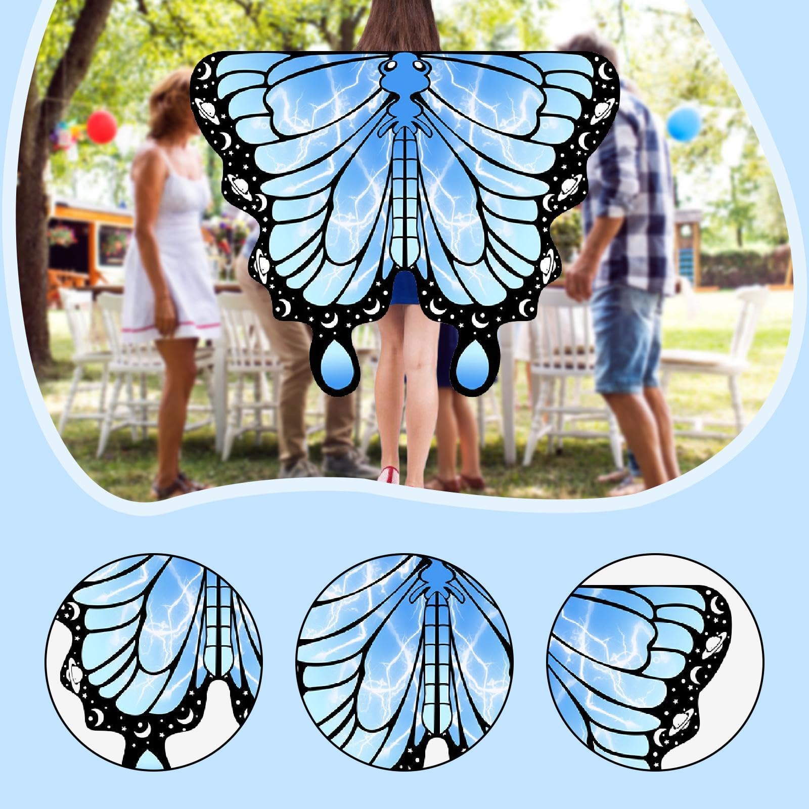 perfeclan Cape de, déguisement d'Halloween, ailes de, châle pour carnaval, jeu de rôle, défilé de mode, cosplay, fête, Bleu Clair