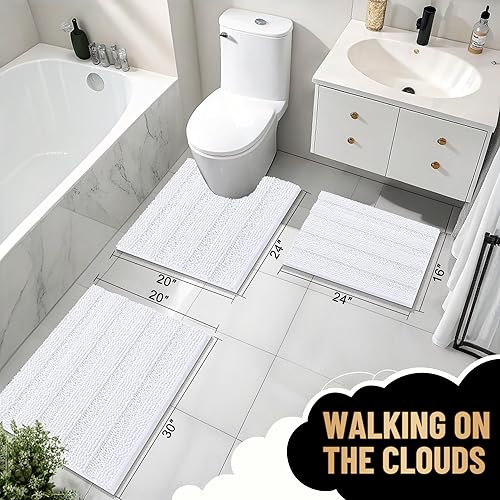 Miniatura 6 de OLANLY Alfombras gruesas en forma de U de 24 x 20 pulgadas, felpilla extrasuave y absorbente a rayas, alfombra de baño para inodoro, secado rápido,