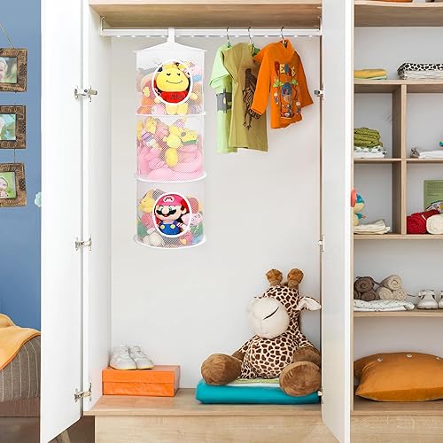 Miniatura 4 de 2 piezas de almacenamiento para animales de peluche, red plegable para animales de peluche o organizador de hamaca, con 3 compartimentos, red de