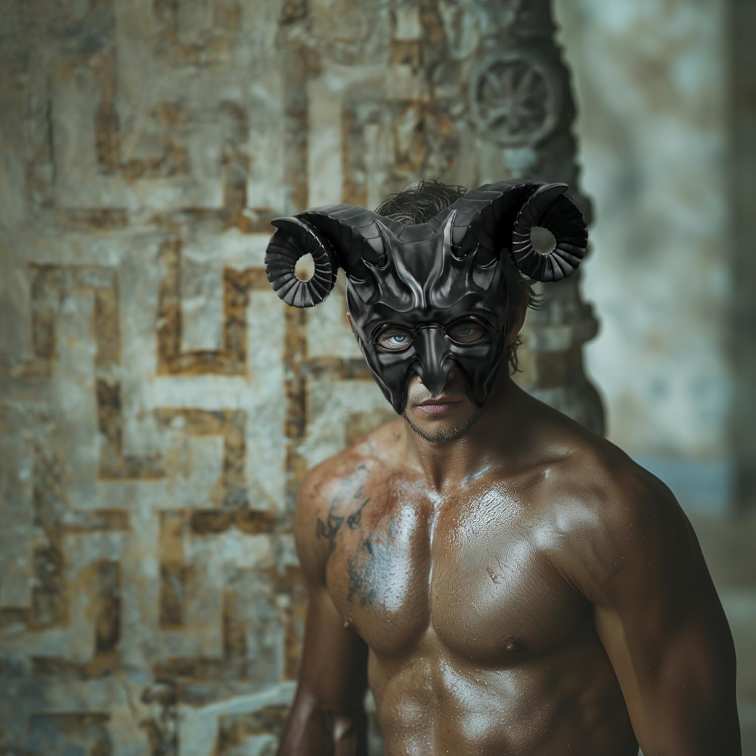 VZQI Devil Mask Krampus Mask Sheep Half Face Halloween Masquerade Cosplay Props For Adults - Image 2