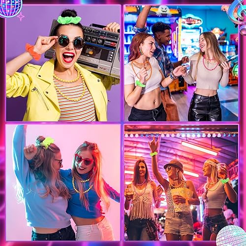 Miniatura 7 de Accesorios de los años 80 para mujer, aretes de neón, collar, aros de gelatina, brazaletes de hip hop, regalo de fiesta de neón, accesorios de
