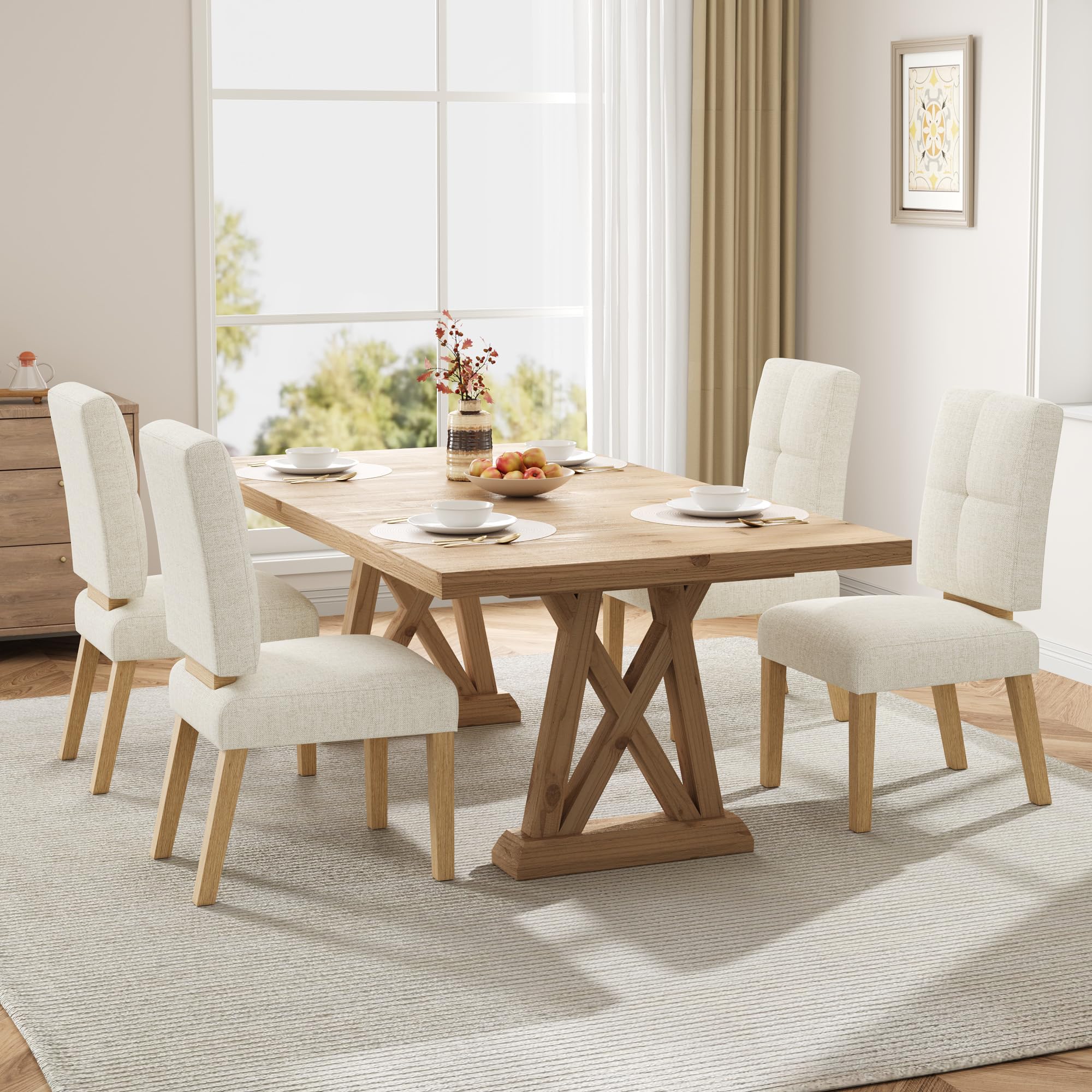HOMRELEXA Holz esszimmerstühle 4er Set, küchenstühle 4er Set, Dining Chairs mit wolkig-weicher Sitzpolsterung und verstärkter Struktur, für Küche/Wohnzimmer/Essbereich, einfach zu montieren, Beige