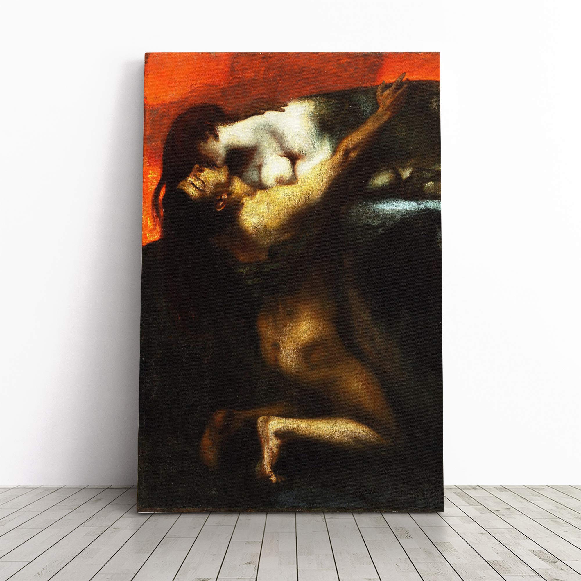 Franz Stuck The Kiss of The Sphynx Canvas Print | Gallery Wrapped 30mm Frame Wall Art | 24x16 inches | Ready to Hang | Modern Picture | Living Room Bedroom Lounge Office