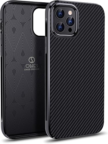 ONES Funda ultrafina para iPhone 12 Pro Max  Textura de fibra de carbono Prevención de huellas dactilares Protección de cámara y pantalla Absorción