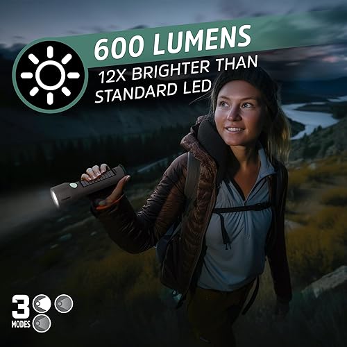 Miniatura 4 de Energizer S-600 Linterna LED recargable con opciones de alimentación de batería solar y AA, linternas superbrillantes IPX4 resistentes al agua de