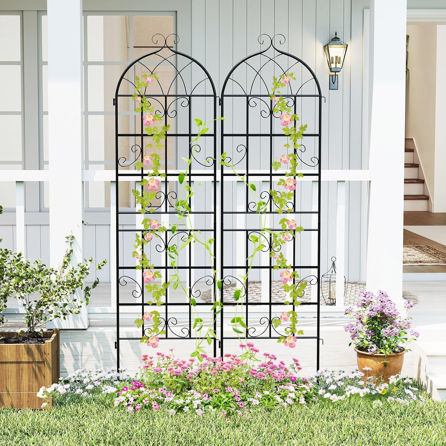 Giantex 2 Packs 71"x20" Metal Garden Trellis for Outdoor Climbing Plants, Heavy-Duty Plant Support for Vine Rose Vegetable Flower, Rustproof Black Metal Coating Patio Trellis Arch Decorative Fence