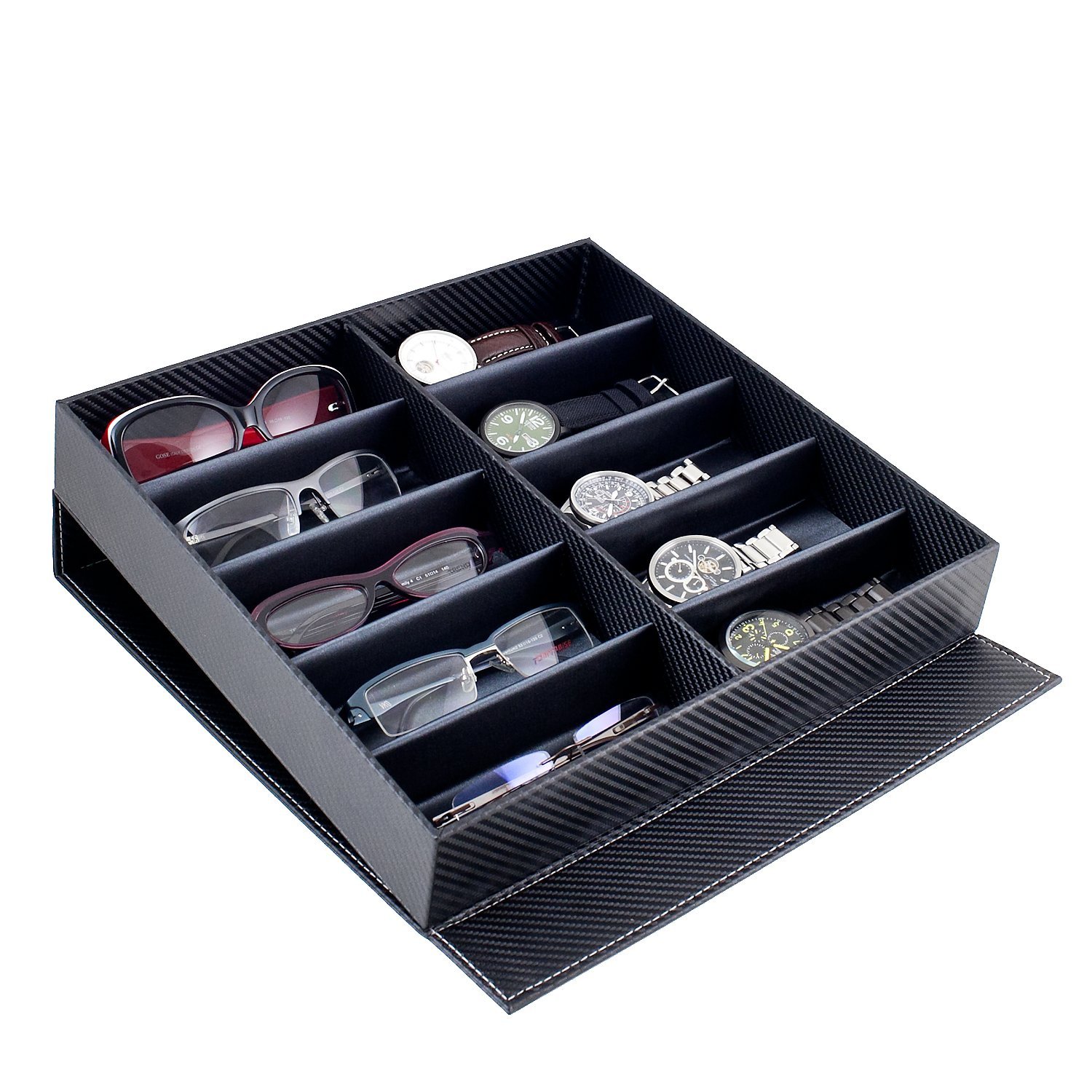 Caddy Bay CollectionCaddy Bay Collection Carbon Fiber Pattern Large Sunglasses Case Display Storage Watch Box with 10 Slots