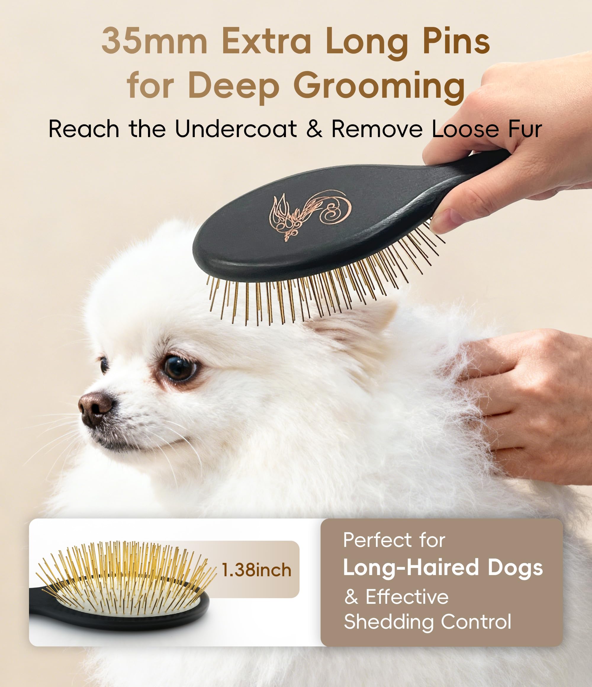 Brosse à épingler pour chiens, manche en bois de hêtre, outil de toilettage professionnel pour poils longs et épais, idéal pour Goldendoodle, caniche, labrador, schnauzer, chat et cheval