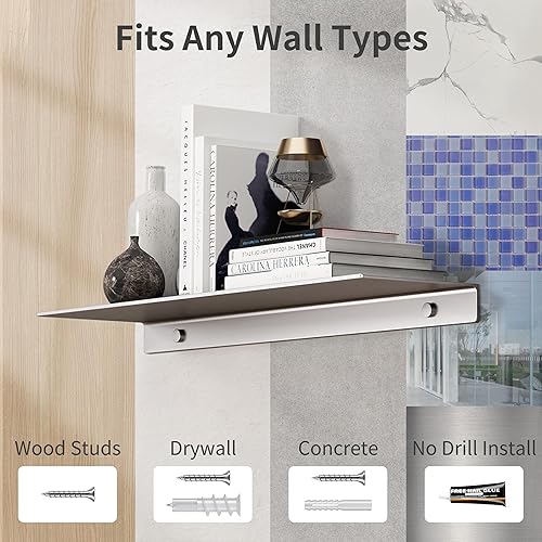 Miniatura 7 de Danpoo Estantes flotantes adhesivos para almacenamiento de pared, estantes de pared de metal para sala de estar, baño, cocina, estantes de