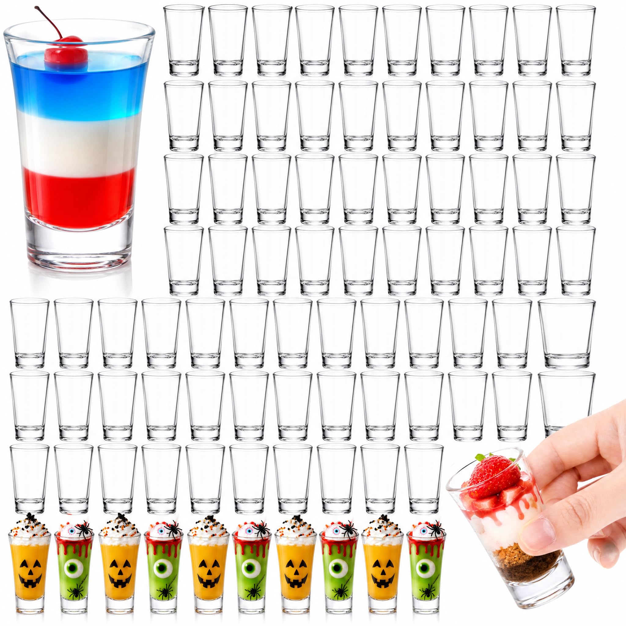 Lot de 144 verres à shot en acrylique de 34 g avec base lourde - Transparent et réutilisable - Pour whisky, liqueur, gelée, cocktail, vodka, rhum, bar à vin