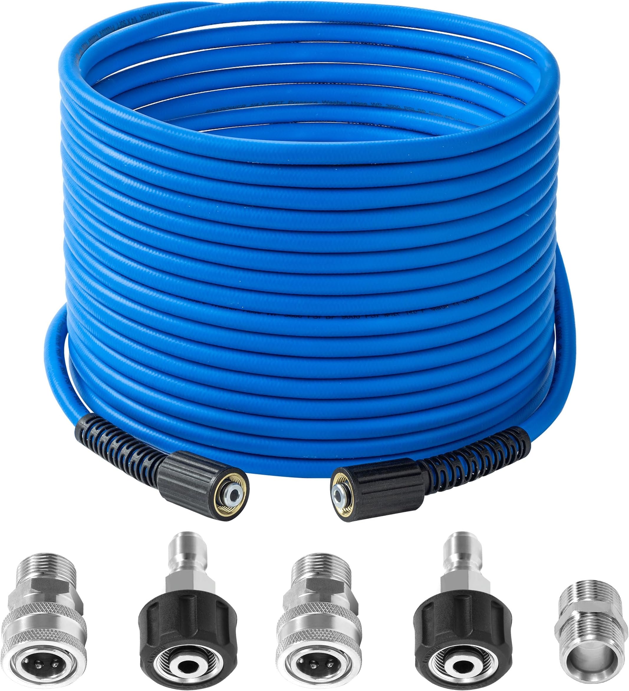 FIXFANS Upgrade Pressure Washer Hose – 1/4" X 50 FT Power Washer Extension Hose – Kink & Wear Resistant High Pressure Hose for Replacement – Compatible with M22 Fittings Stainless Steel– 3600PSI